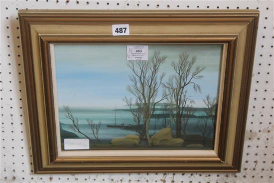 Richard Constable surrelist style painting, lake landscape(-)